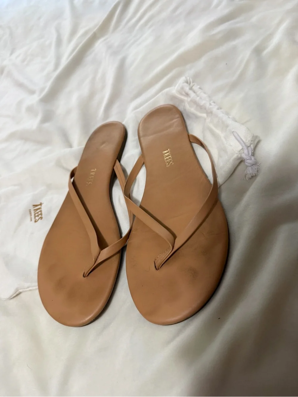 Tkees Lily Tan Leather Flip Flop Sandals - Women's 38/8